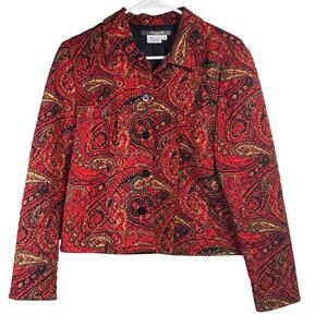 Vintage Maggy L Jacket Women's Size 6 100% Silk Paisley Red Cropped